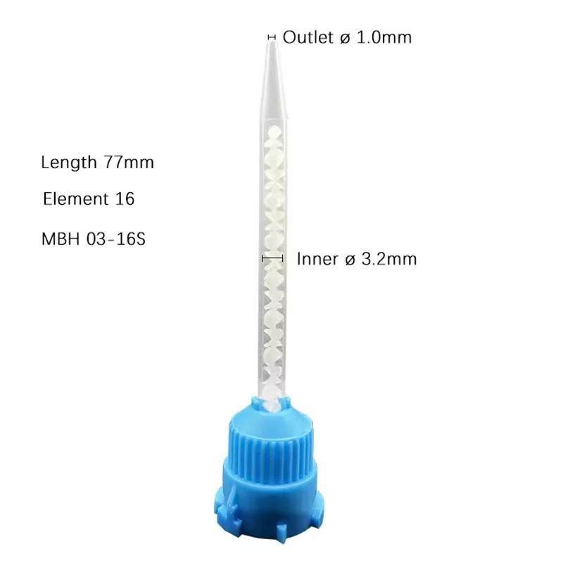 50Pcs/Bag Silicone Rubber Mixing Nozzles Tube 1:1 Ratio ,MB3.2-16 Glue Syringe AB Static Mixer for Two-Component Cartridge