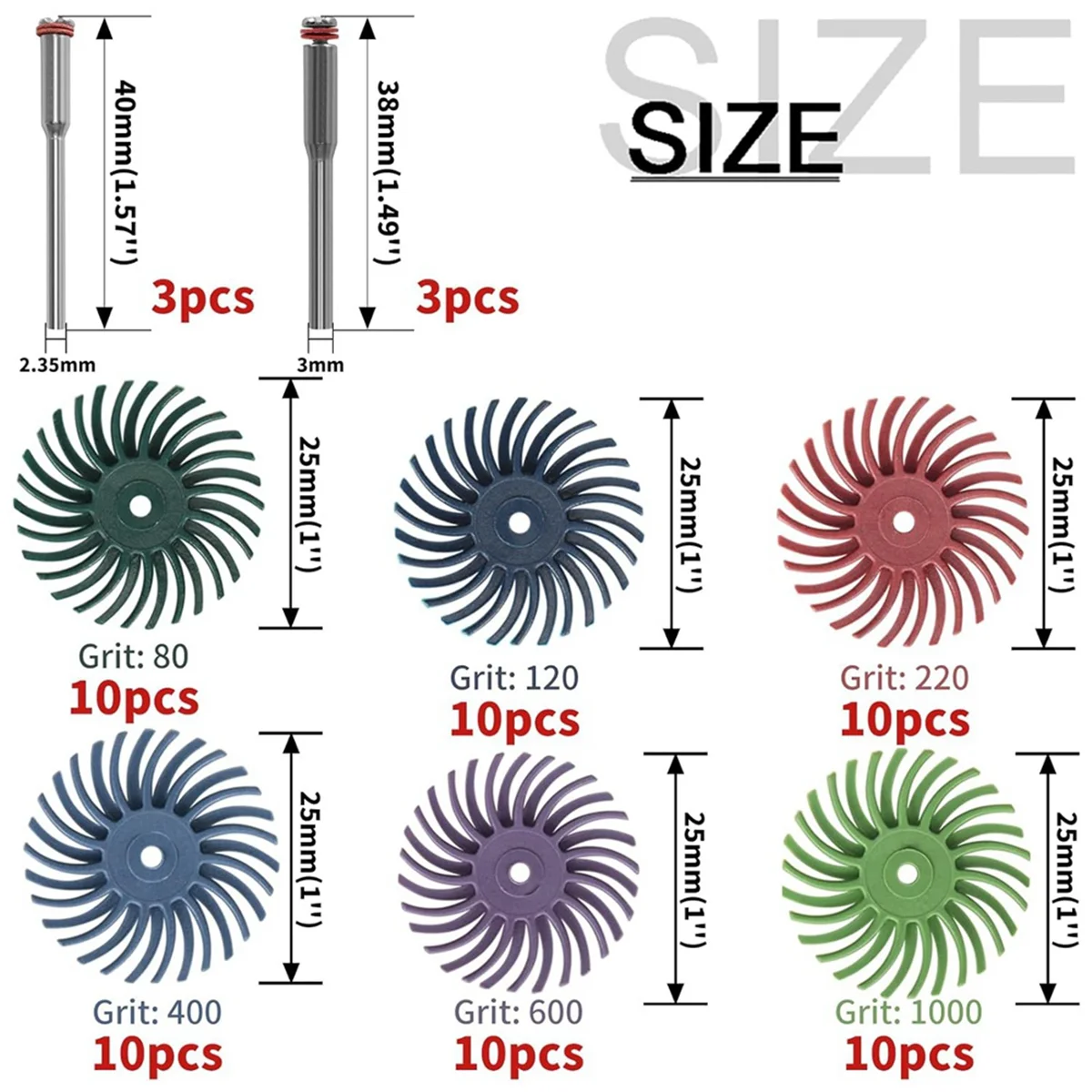 66Pcs 1 Inch Radial Bristle Disc Kit with 1/8In Shank for Rotary Tools,Detail Abrasive Brush for Jewelry Wood Polishing