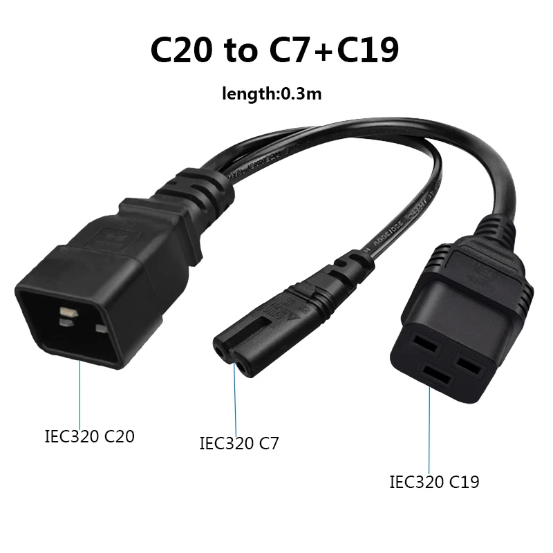 Y Splitter IEC320 C20 Extension Cord Wire IEC 320 C7 C19 PS3 PS3 Camera Power Cable Consumer Electronics Y Splitter 0.3M