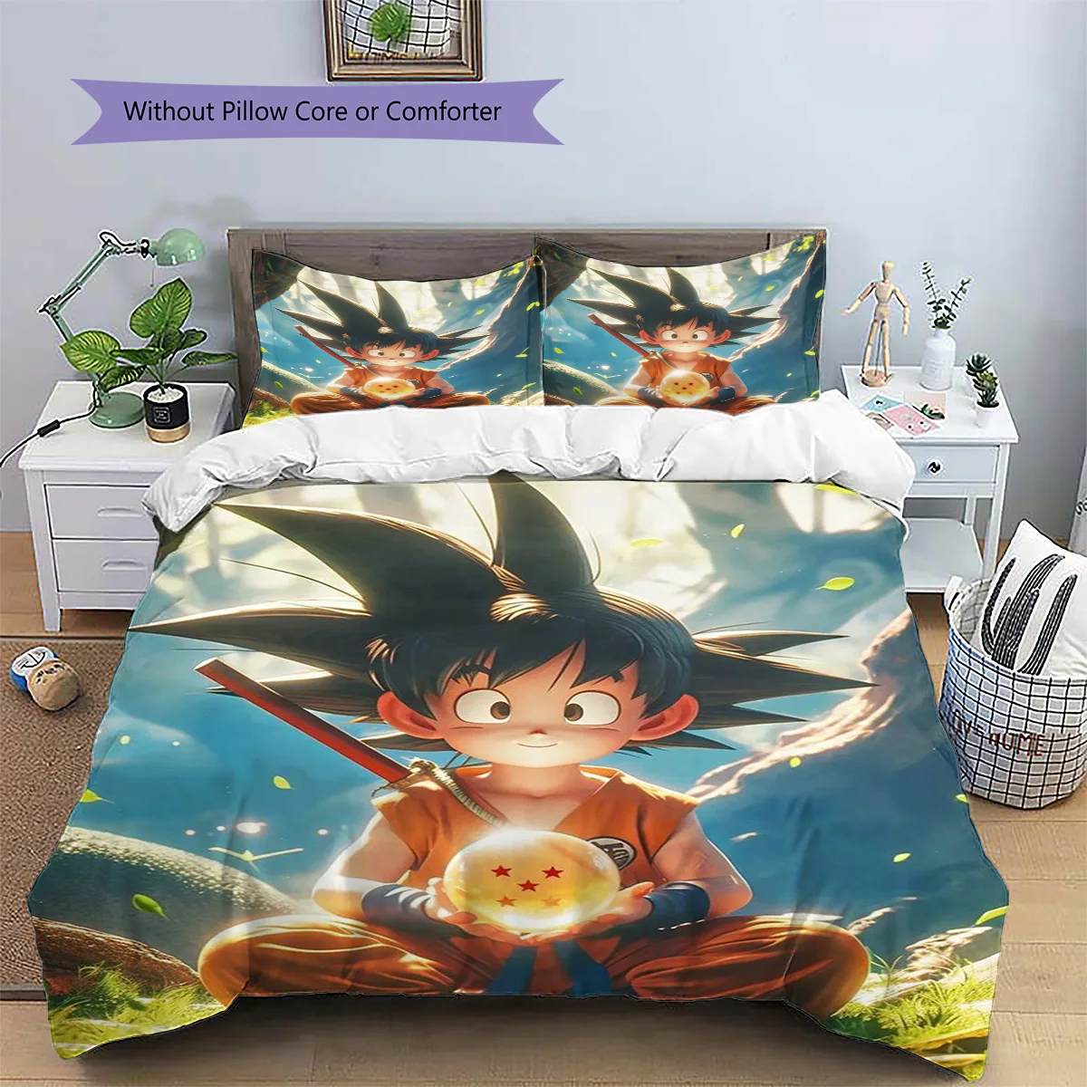 Goku Patterned Pillowcase & Duvet Cover Set Anime Creative Pattern Bedding for Bedroom Special Gift for Fans.-TING