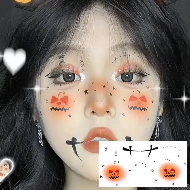 Halloween Sweet Cool Gothic Pumpkin Stars Tattoo Sticker Fake Tattoos for Women Arm Waterproof Temporary Tatto Face Painting Art