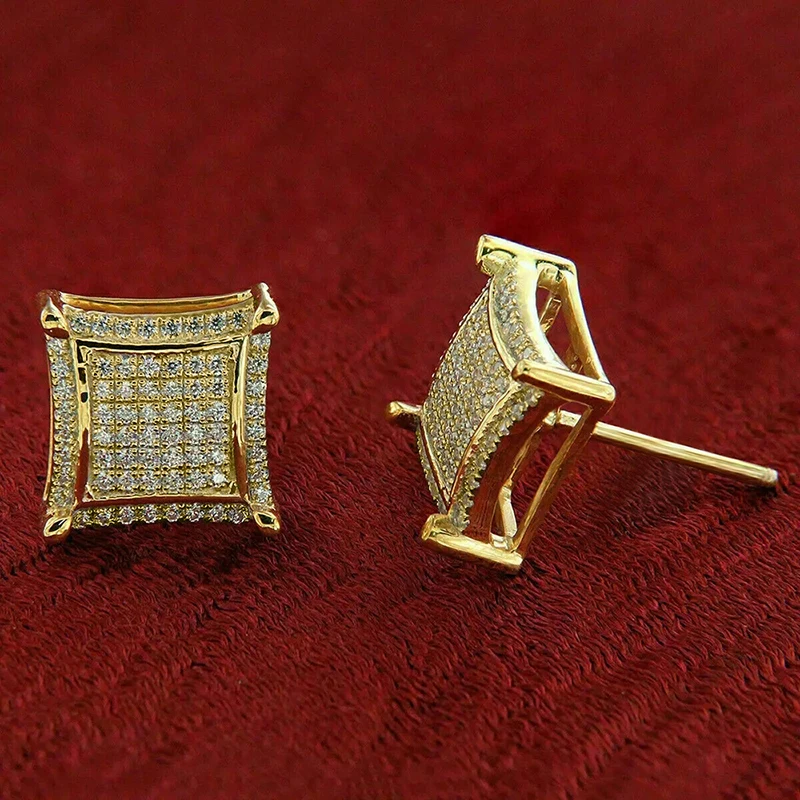 Huitan Micro Pave Bright Zirconia Kolczyki sztyfty Lady Fashion Luksusowe akcesoria w złotym kolorze na zaręczyny Delikatna biżuteria codzienna
