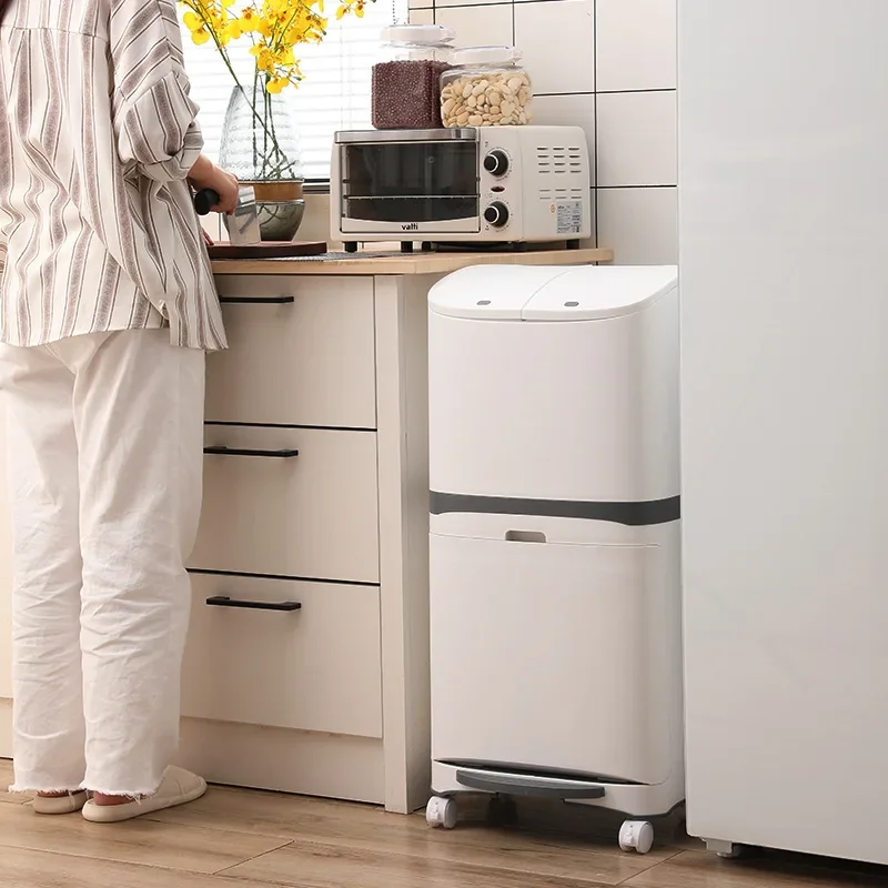 With Wheel Plastic Kitchen Trash Can Corner Recycle Bin Press Open Storage Bucket New Convenient Garbage Bucket Sorted Waste Bin