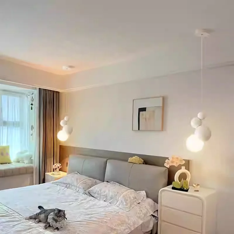 Small and Fresh Nordic Bedside Chandelier Bedroom Modern and Simple Cream Style 2025 New Bubble Restaurant Lighting Fixture