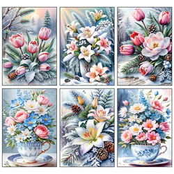 5D Diamond Art Painting Winter Snow Scenery Flower Series Full Round/Square Diamond Mosaic Gemstone Inlaid Wall Decoration Gift