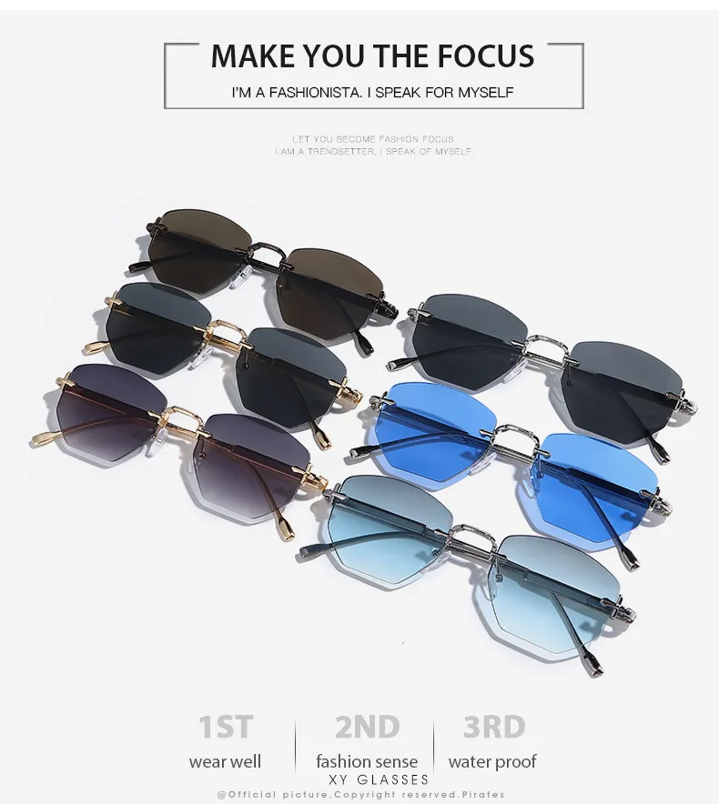 2025 neue Randlose Sonnenbrille Frauen Marke Mode Luxus Uv400 Damen Polygon Sonnenschutz Reise Brillen – Detail 2