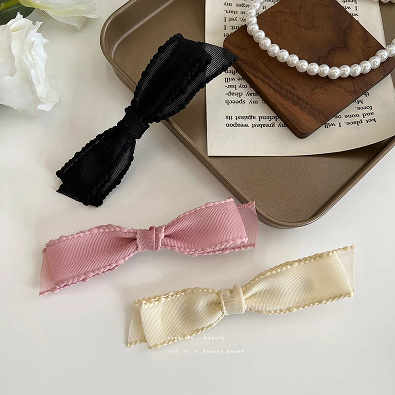 Korean Classic Black White Mesh Bow Hair Clip Hairpin Spring Summer Trendy Sweet Pink Girls Barrette Hair Accessories