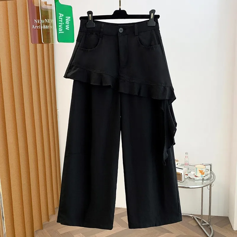 plus Size Women's Casual Straight Leg Pants High Waist Wide Leg Trousers Nine Points Pants Spring Autumn New Style Fashionable