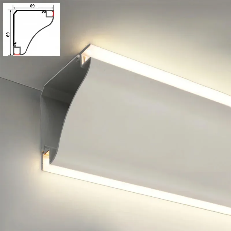 1M Surface Mounted Aluminum Profile Corner Linear Lamp Indoor Double Luminous Bedroom LED Channel Ceiling Plaster