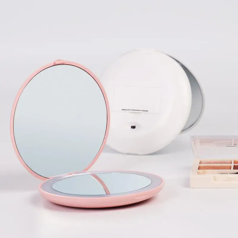 Miroir de Maquillage à Lumière LED pour Femme, Petite Poche, Effet Lumineux, Mini, Rose, Blanc