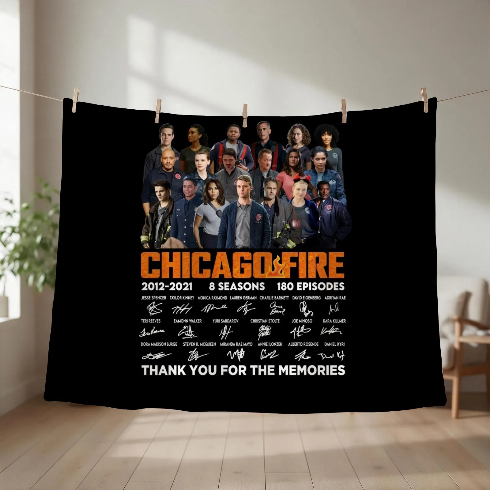Chicago Fire Tv series 2021 2021 8 seasons 180 episodes signatures thank you for the memories black Throw Blanket