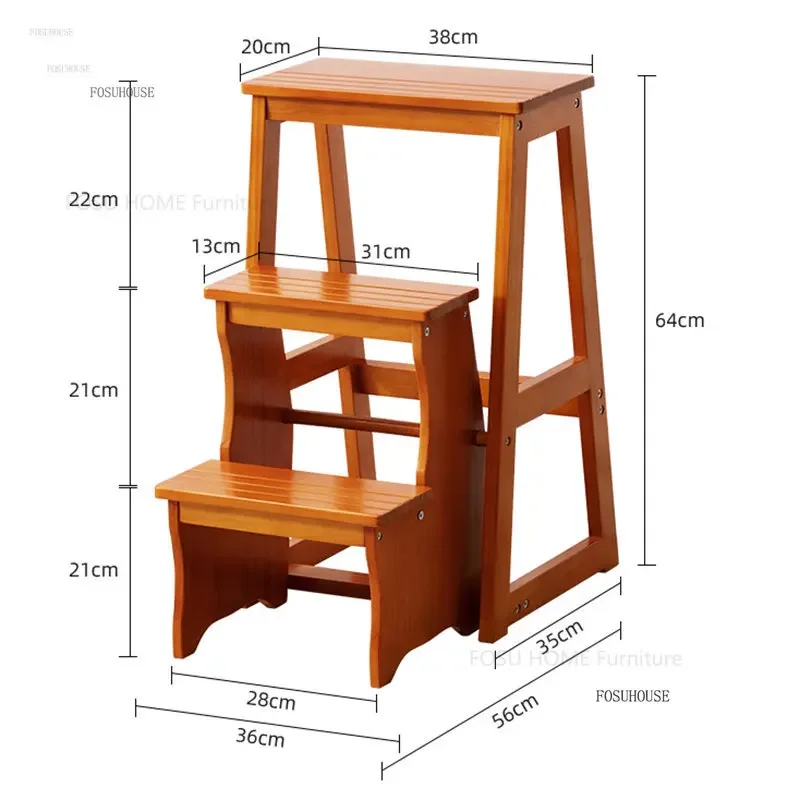 المنزلية خشب متين درجة سلم للطي سلم البراز متعددة الوظائف تسلق خطوة البراز داخلي سماكة عالية البراز المطبخ #5