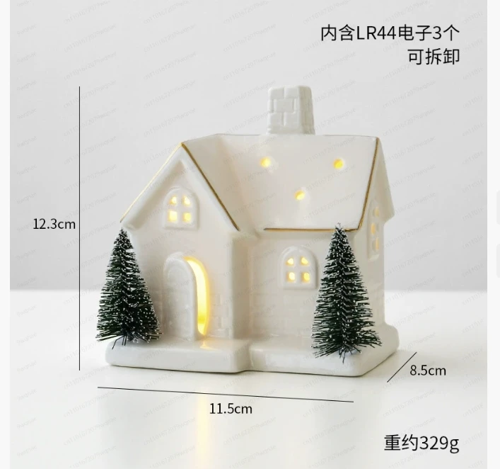 Christmas Tree House Creative Ceramic Ornaments Luminous Snow House Snow House Scene Arrangement Tabletop Small Ornaments