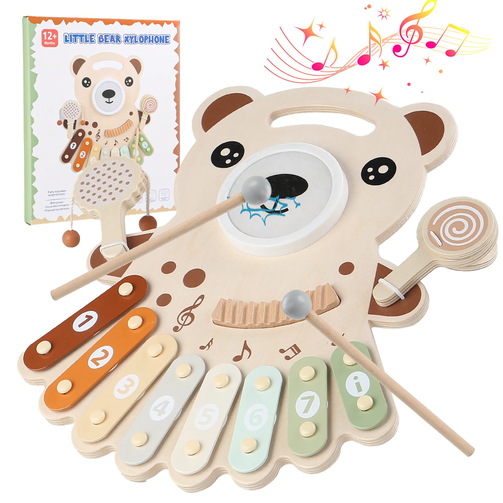 Kids Education Table - Multifunctional Wooden Toddler Musical Table Xylophone