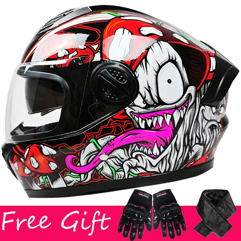 

Men Women Full Face Helmet Dual Visor Full Cover Design Four Seasons Motorcycle Electric Scooter Outdoor Riding Safety Helmet