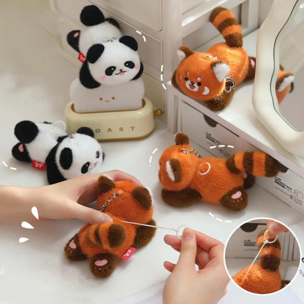 Animal Rotating Tail Panda Keychain Animal Stuffed Panda Pendant Cartoon Cute Raccoon Keyring Bag Pendant