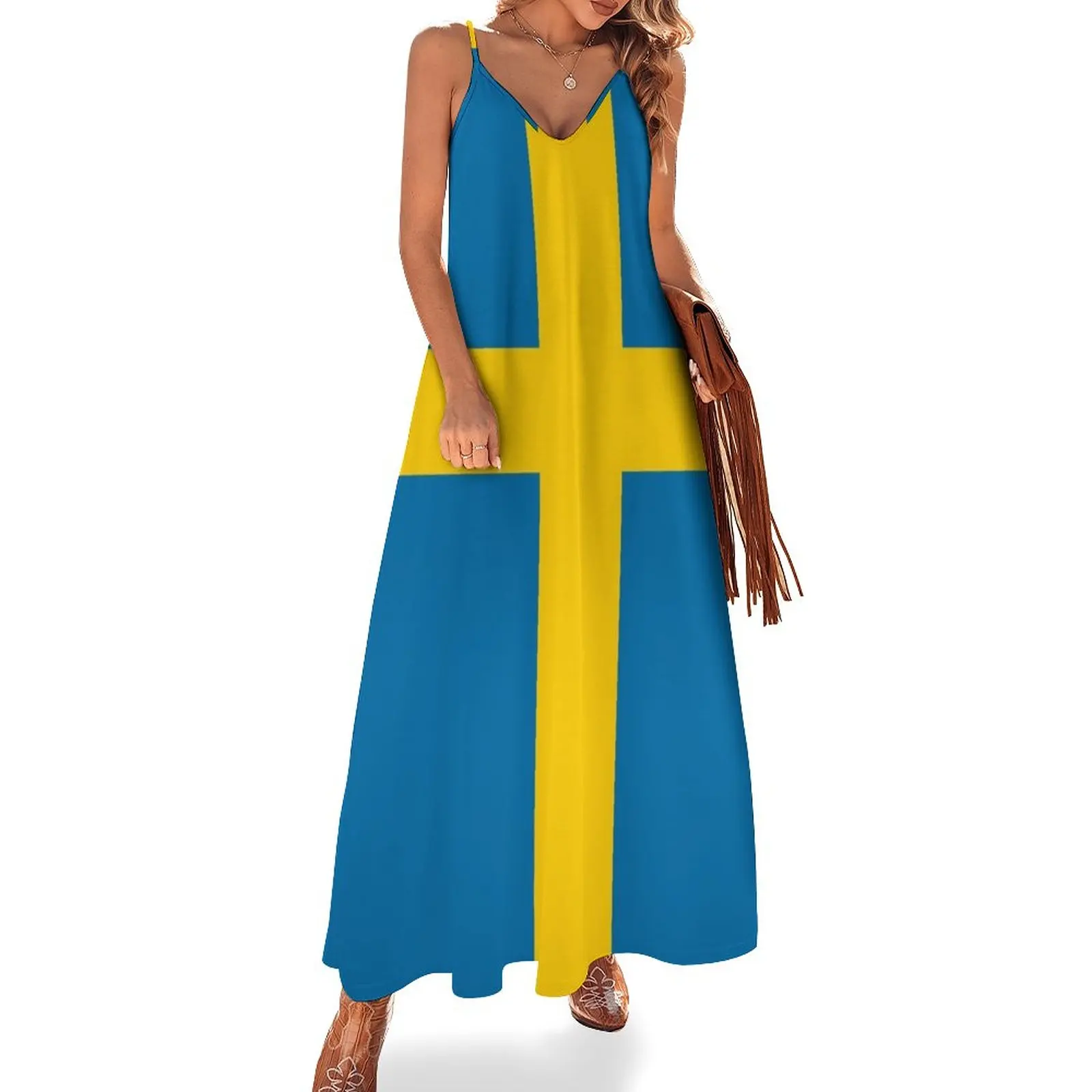 Swedish Flag T-Shirt - Sweden Sports Team Sticker Sleeveless Dress Women's summer dresses Female dress