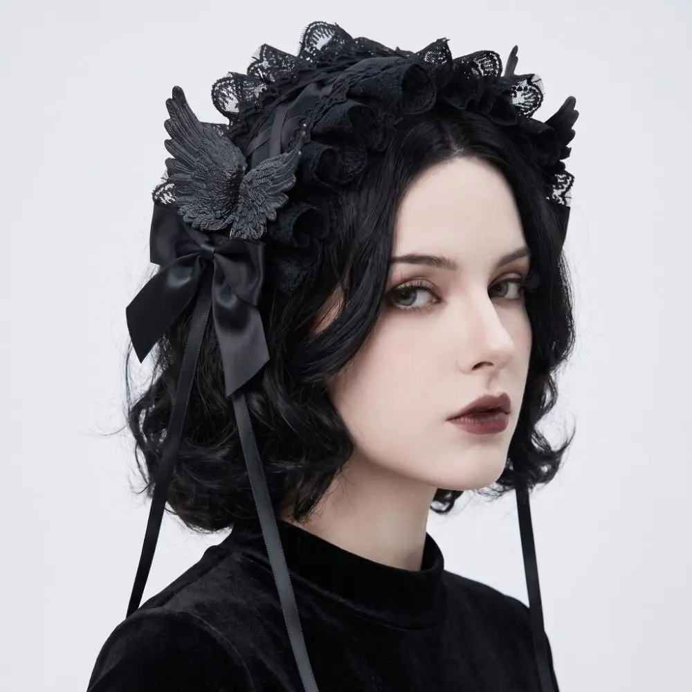 Creative Spicy Girl Lolita Wings Lace Headband Y2k Rivet Lolita Hair Clip Ribbon Bow Hair Accessories Cosplay Headdress Party