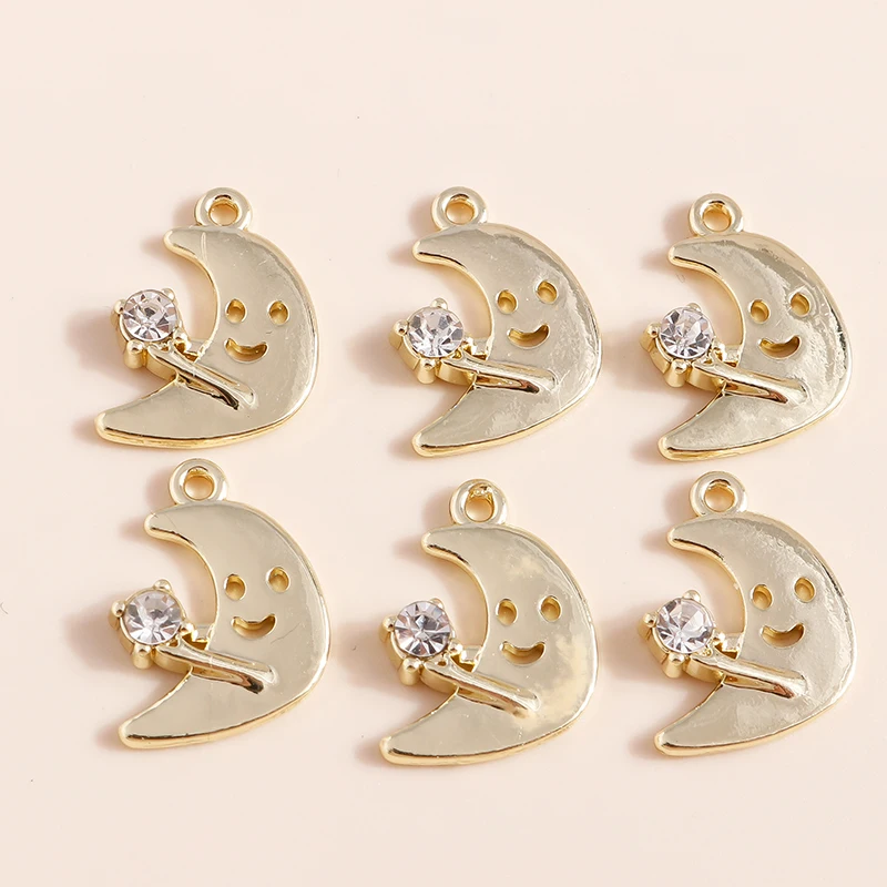 Mix 8 Stück Goldfarbe Herz Mond Sterne Bär Kristall Perlen Charms für DIY Schmuckherstellung Zubehör Anhänger Halskette Ohrringe – Detail 18