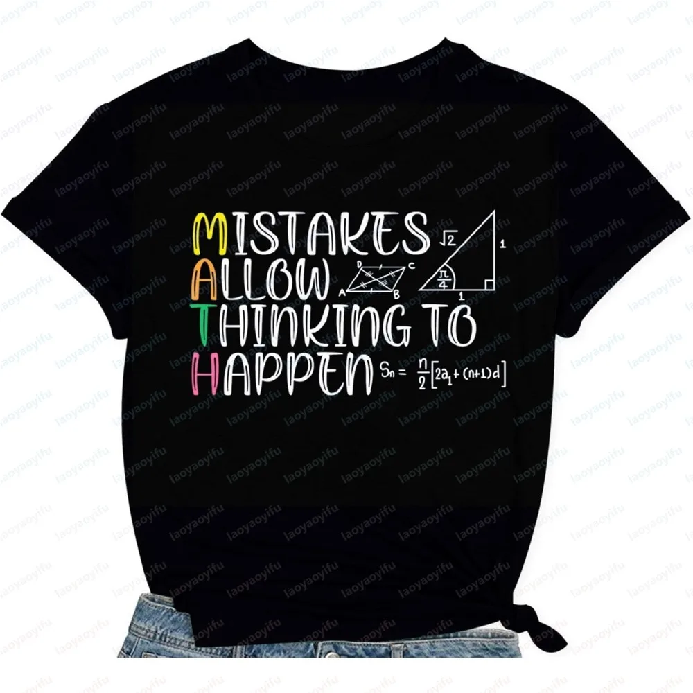Women Summer Short Sleeve Fashion T-Shirt Math Teacher Life Letter Print Teaching Theme Casual Crewneck  graphic Clothing