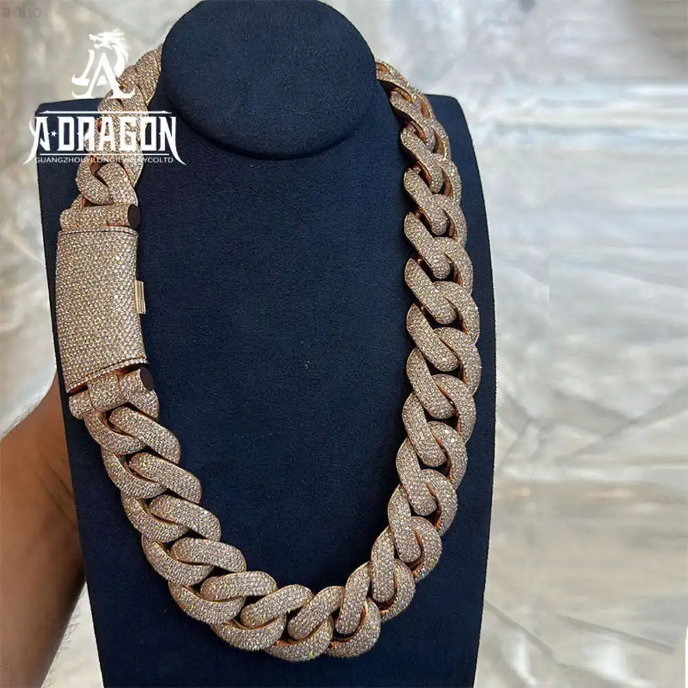 Selling Gold Plated Vvs Moissanite Cuban Link Necklace Hip Hop Style Round Brilliant Cut 925 Silver Fine Bracelet Jewelry