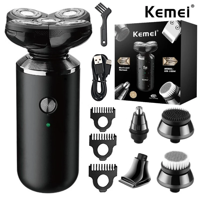 

Kemei 5 In1 Electric Shaver Men Beard Face Trimmer Nose Temple Mini Portable Skull Hair Cut Device Waterproof USB Charge Machine