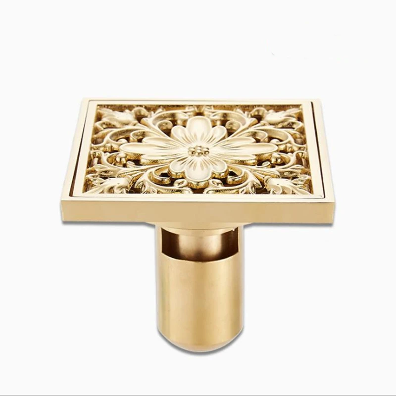 

Golden Floor Drains Brass Shower Floor Drain Bathroom Deodorant Euro 10*10 cm Square Floor Drain Strainer Cover Grate Waste