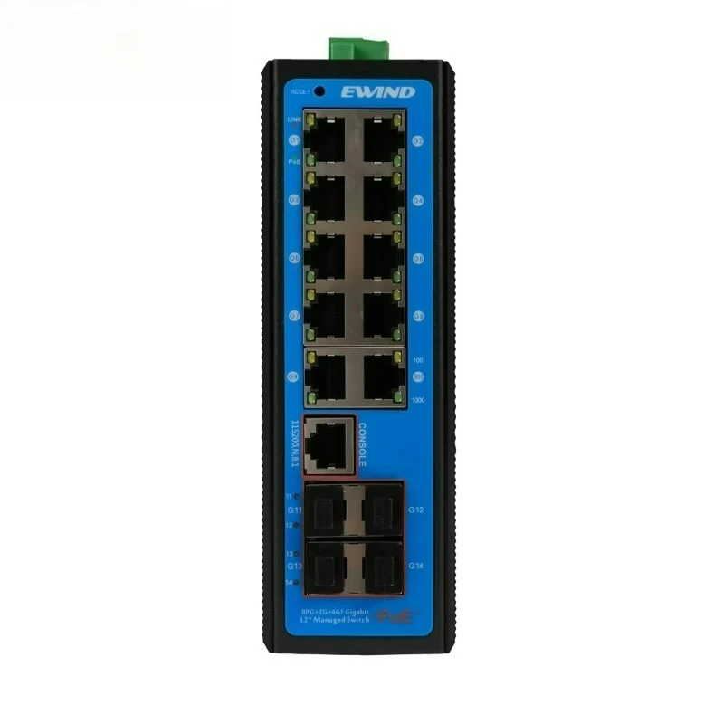 Top Quality 14-Port Full Gigabit PoE+ L2 Managed Switch with QoS SNMP 10 RJ45 4 SFP Ports 56Gbps Business Network Solution