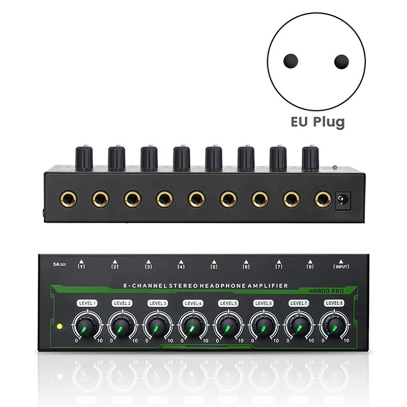 HA800 PRO 8 Channel Headphone Amplifier RGB Stereo Amp Microamp Amplifier for Music Mixer Recording Sound Amplifier(EU)