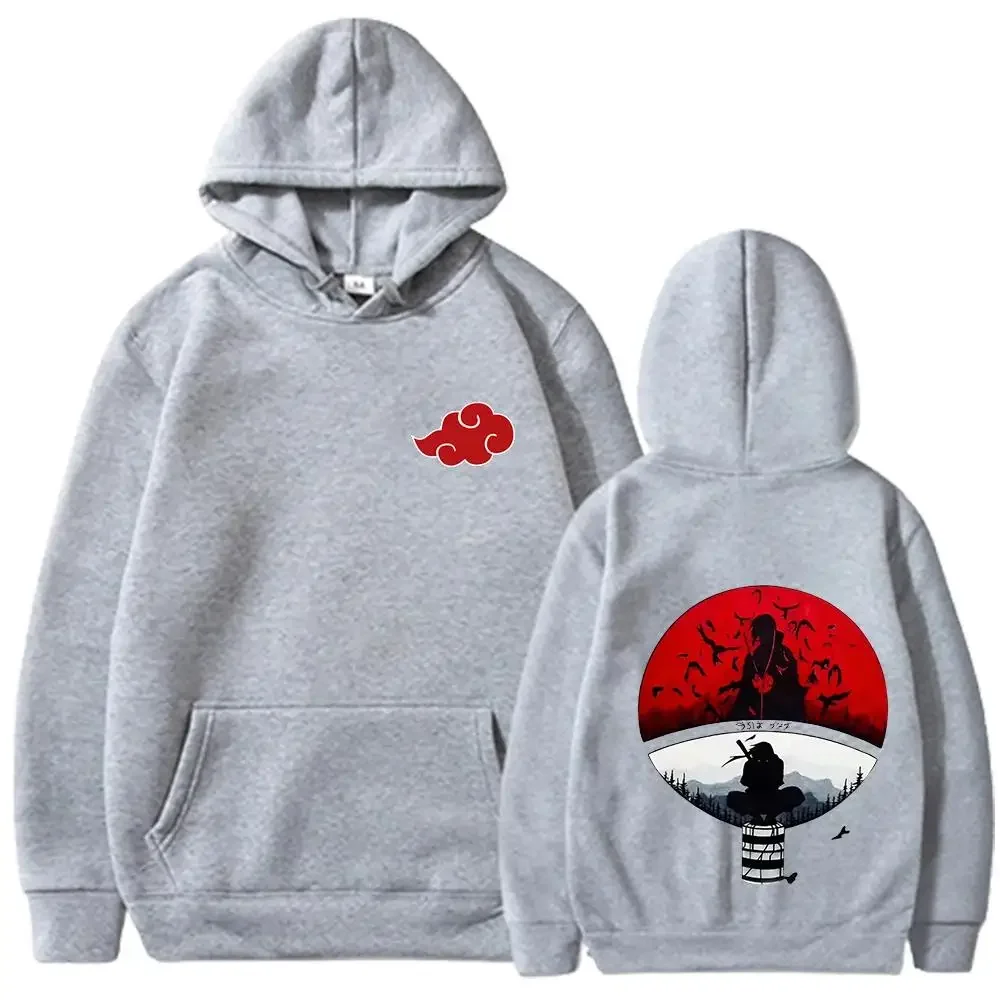 Naruto Hoodie, Unisex Drawstring Hooded Sweatshirt Akatsuki Red Cloud Itachi Anime Front Back Print Casual Long Sleeve Pullover