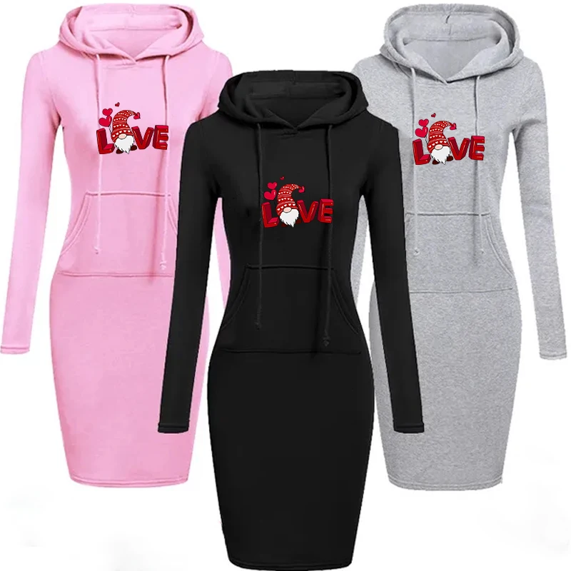 

Women's Merry Christmas Love Hoodies Dresses Cute Santa Claus Blouses Clothes Winter Sweatshirt Pullovers Hooded Shirt Clothing