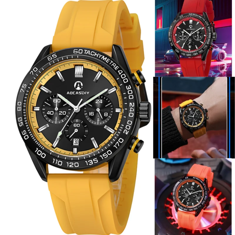 Cool fashion men\'s watch luxury brand calendar luminous waterproof wristwatch Leisure sports timing silicone strap Man watches