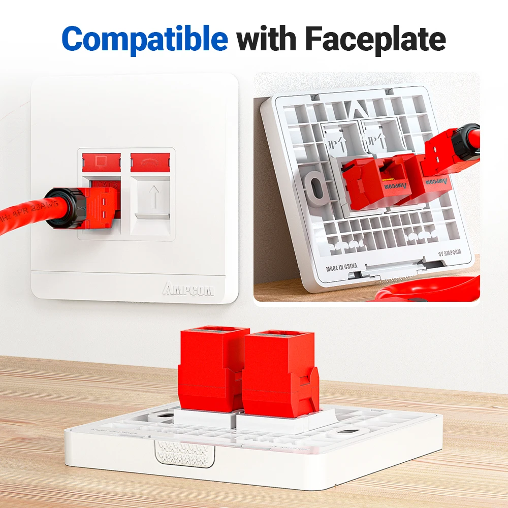 Acoplador inline cat6a rj45, acoplador keystone jack, ampcom rj45 cat6 cat5e acopladores adaptadores extensores de módulo keystone direto