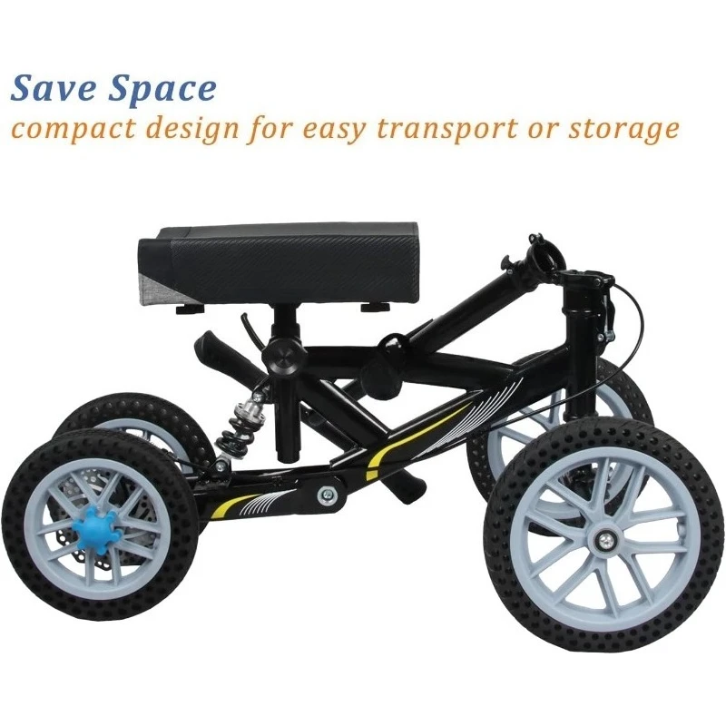 All Terrain Opvouwbare Knie Scooter Walker, Schijfrem Knie Walker Voor Voetblessures, Compacte Krukken Alternatief (Zwart)