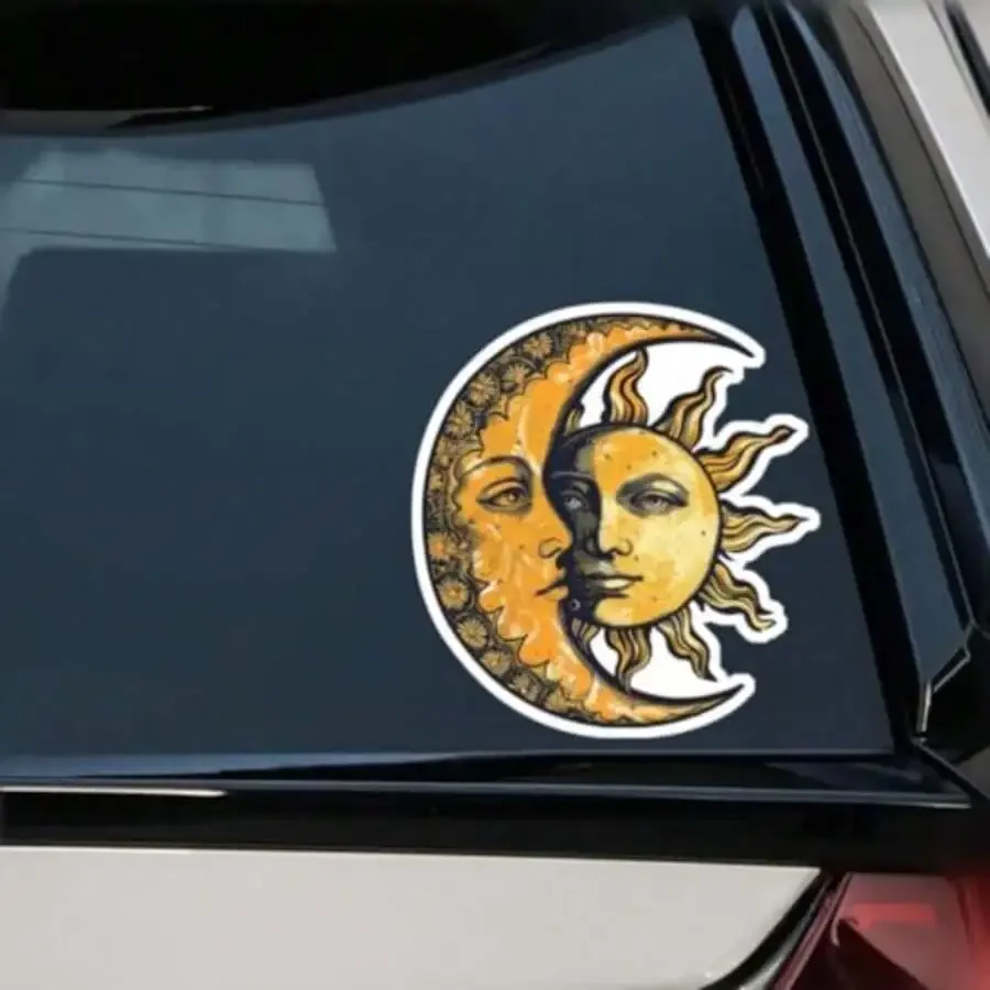 

5.91 Inch Sun And Moon Vinyl Sticker Vintage Retro Crescent Art Decal For Car Window Laptop Wall Waterproof