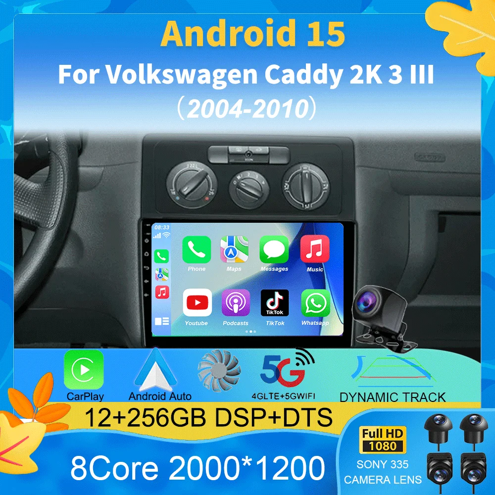 

Android 15 Carplay Auto For Volkswagen Caddy 2K 3 III 2004 - 2010 Car Radio Navigation 2Din DSP Video Player Head Unit BT Stereo