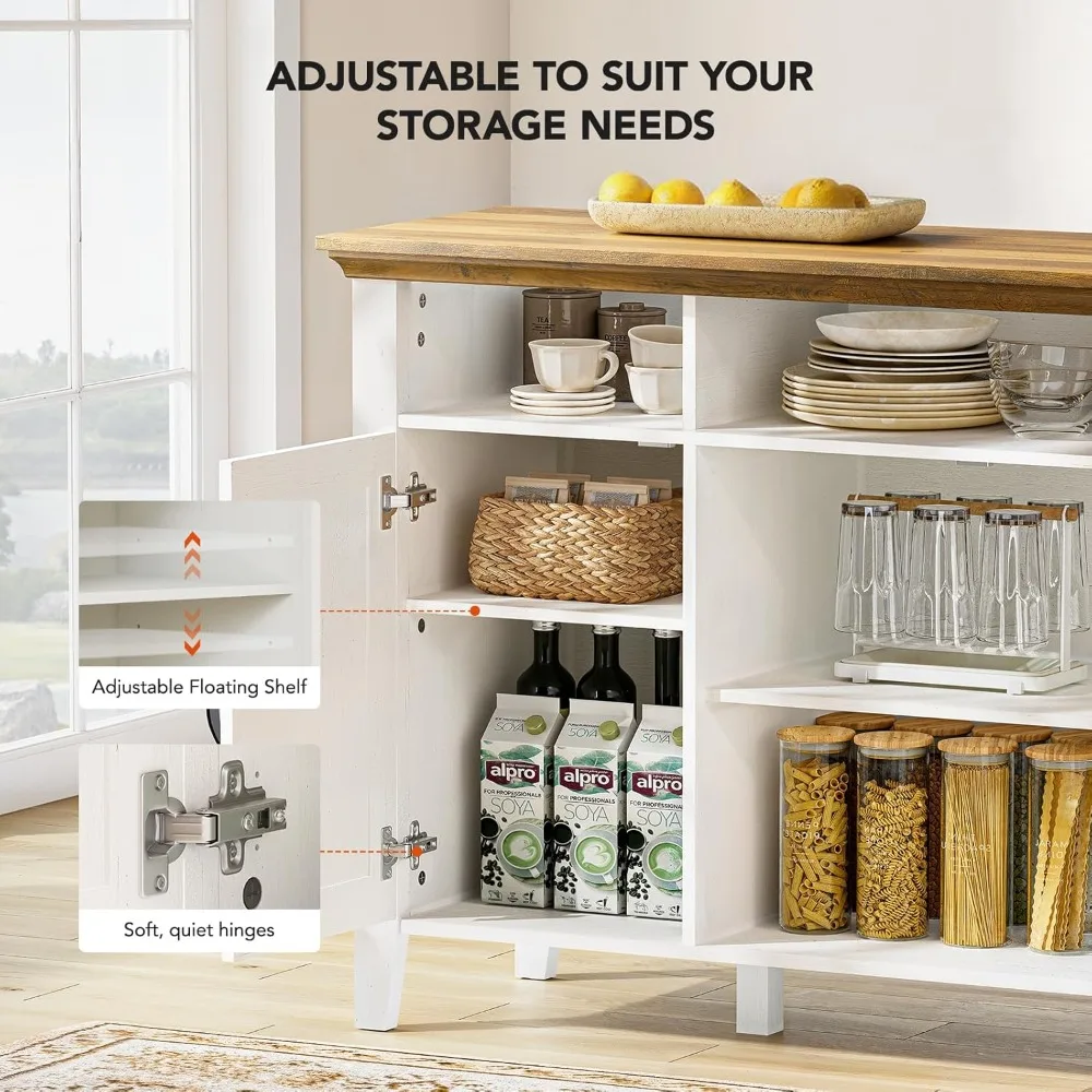 خزانة بوفيه أمادا مع مساحة تخزين، خزانة تخزين جانبية كبيرة مقاس 55 بوصة مع أرفف قابلة للتعديل، 4 أبواب، قهوة المزرعة الحديثة #5