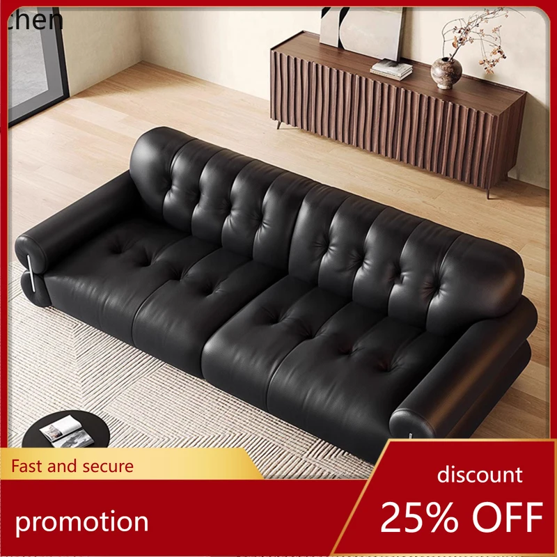 

HXL Brown Sugar Cloud Sofa Living Room Straight Row Leather Sofa