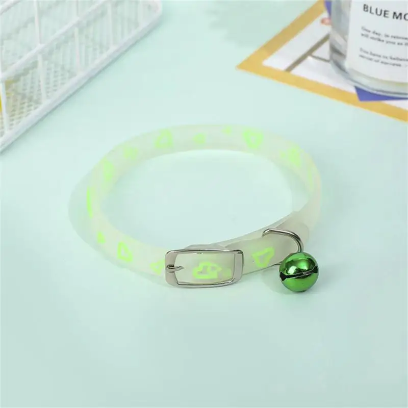 Luminous Cat Necklace Glowing Small Dog Cat Collar Anti-Loss Fluorescent Silicone Cat Bell Collar Neck Ring Pet Cat Accessories