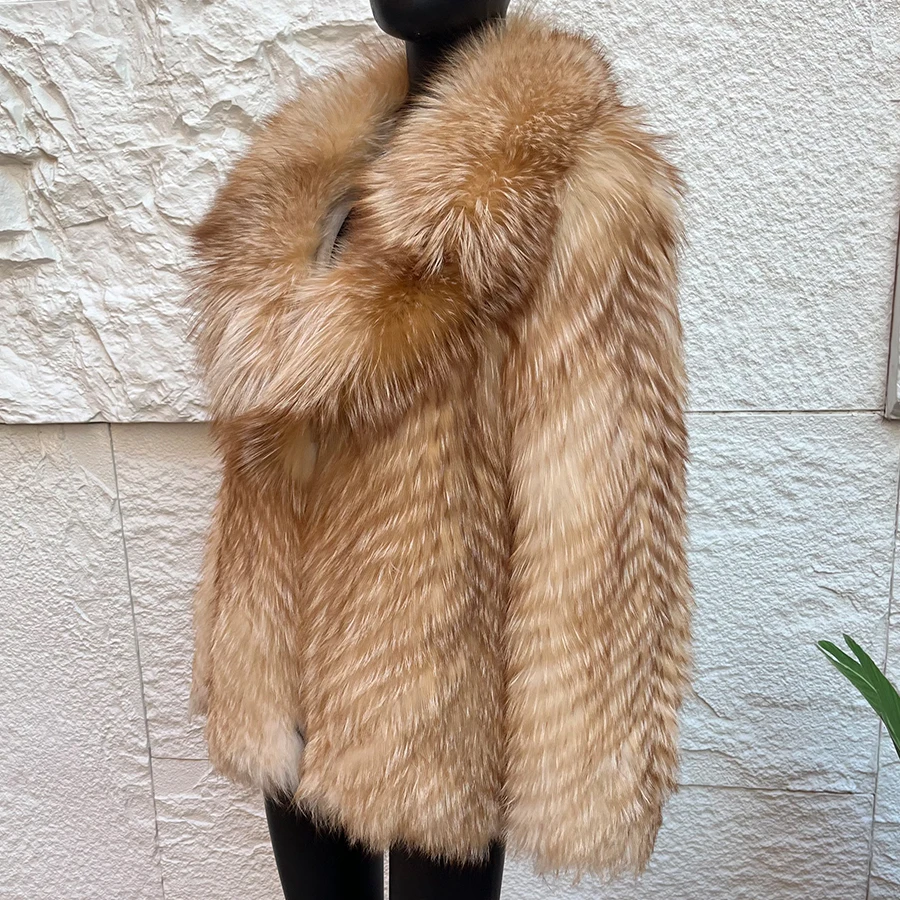 Natural Fox Fur Jacket With Turndown Collar Red Fox Fur Coat Furry Jacket Women's Winter Jacket New Arrival Real Fur Jacket