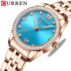 CURREN New Classy Charming Quartz Wristwatches for Ladies Luxury Stainless Steel Band  Watch with Rhinestone Rose Clock Female