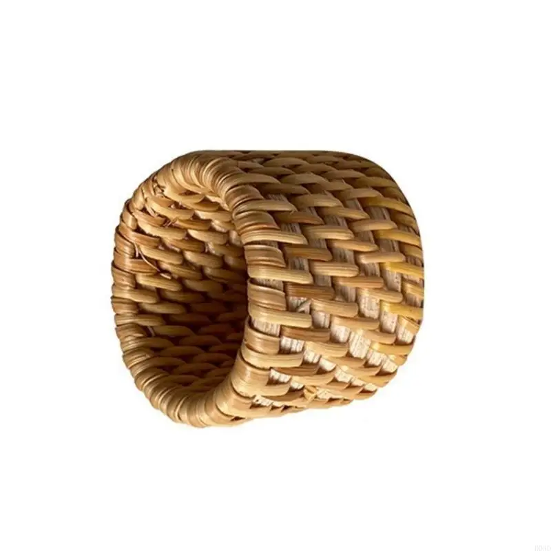 D0AD Handmade Woven Napkin Rings for Weddings and Banquets Dinning Table Decoration Rattan Napkin Holder Parties Supplies