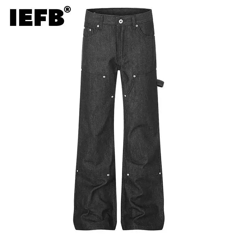 IEFB American Style Raw Denim Men's Workwear Patchwork Jeans Fashion Clean Fit Slightly Flared Straight Leg Denim Pants 9X3834