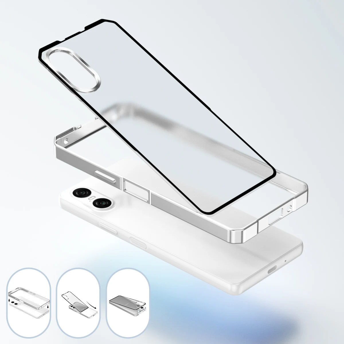 

Push Up Detachable Case For Sony Xperia 10 VI Translucent Frosted Removable Backboard Metal Frame Bumper Grip Cover