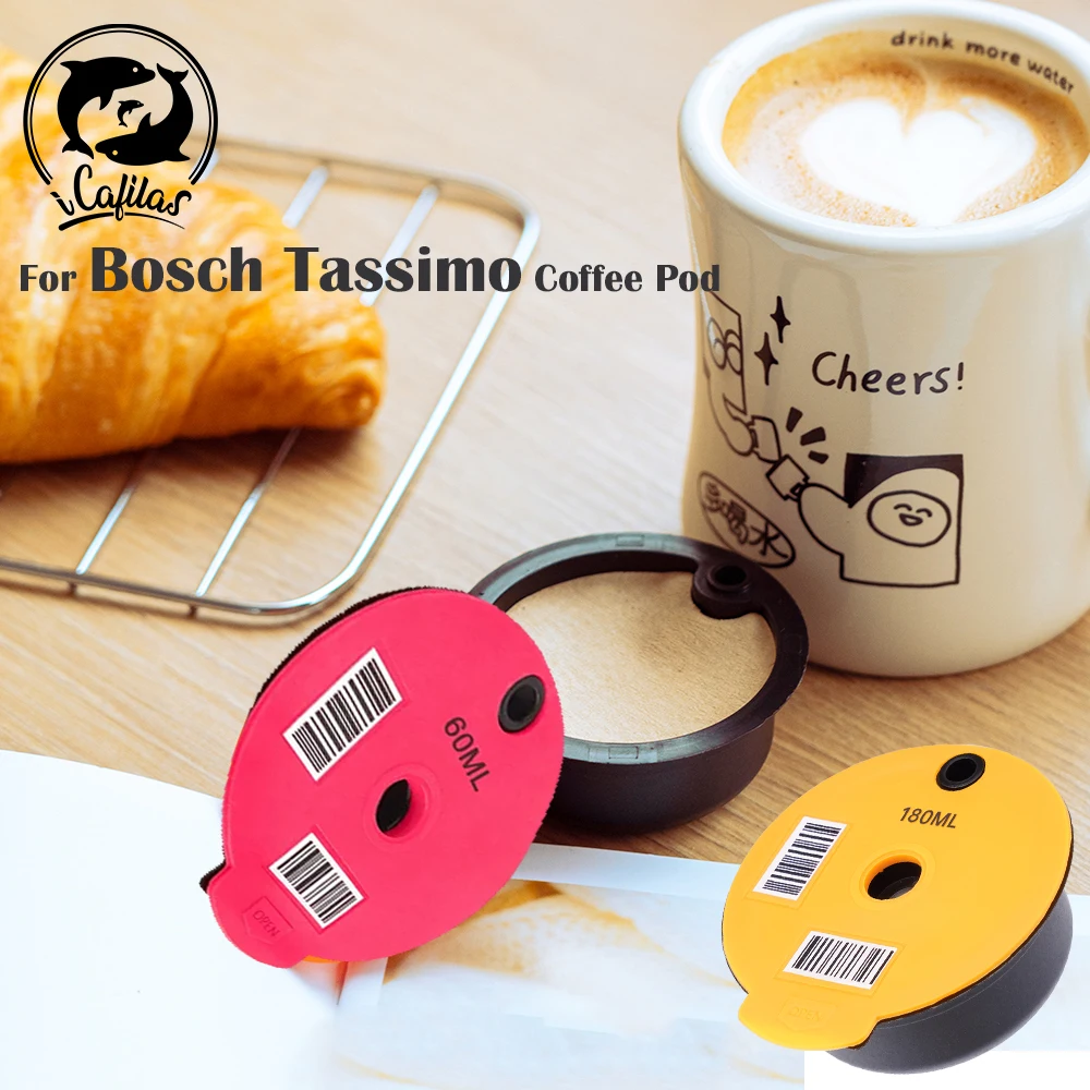 icafilas  for Bosch Tassimo Reusable Coffee Capsule 60/180/200/220 ML Coffee Pod with Paper Filter Cup Kitchen Tool