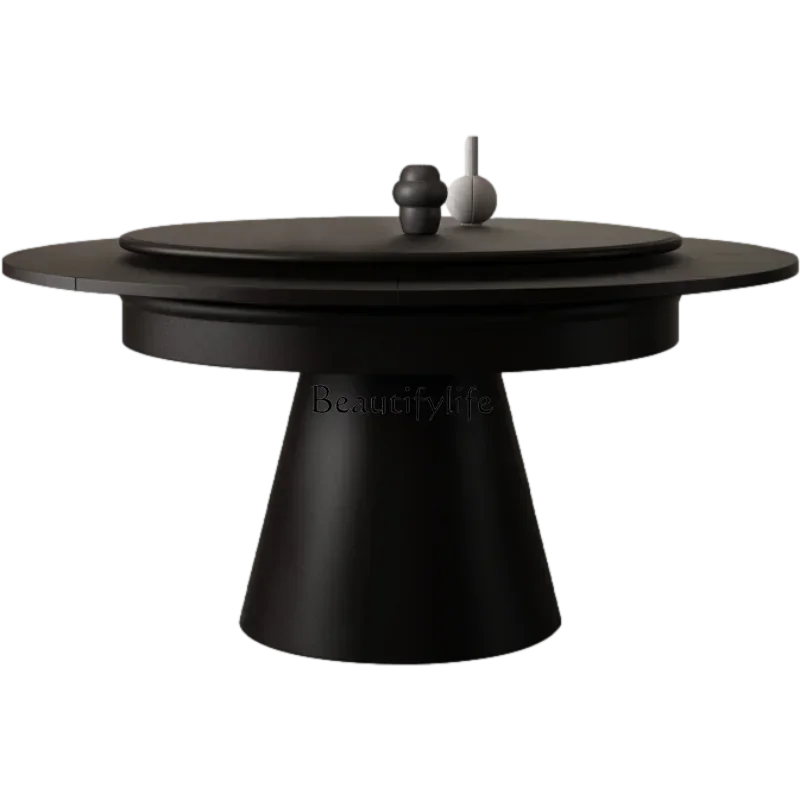 

Nordic wabi sandy wind small apartment solid wood folding dining table rotating telescopic round table with turntable