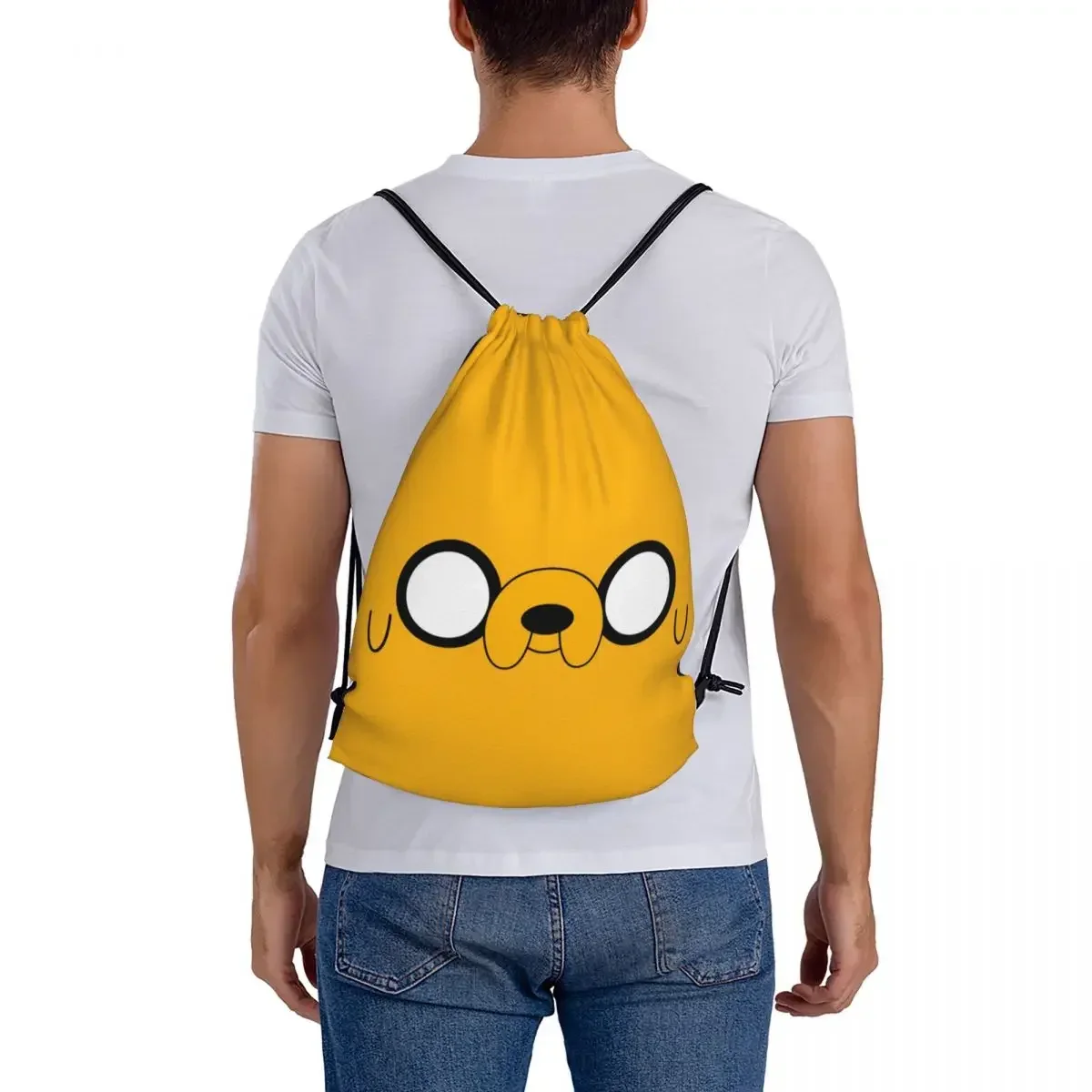 Adventure Time Jake's Eyes mochilas portátiles con cordón, paquete de cordón, bolsa de almacenamiento de bolsillo, bolsa de libros para estudiantes de viaje