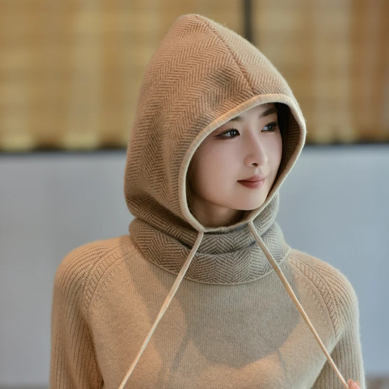 100% قبعات من الكشمير الرجال النساء سميكة قطعة واحدة القبعات الخريف الشتاء الأذن واقية القبعات مقنعين الأوشحة الكورية نمط محبوك قبعات