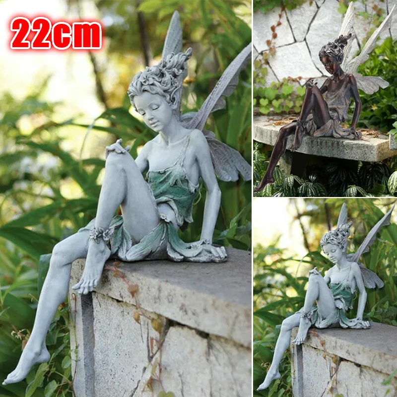 18/22cm Large Size And Turek Sitting Fairy Statue Garden Ornament Resin Craft Yard Home Decor Outdoor Dropshipping