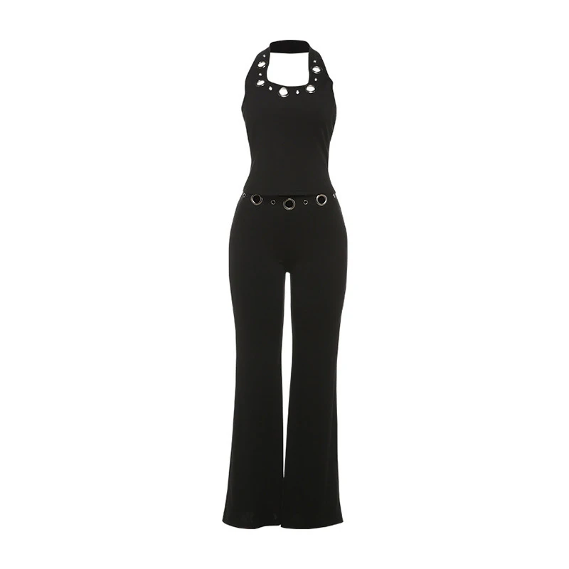 Hohle, ausgeschnittene Neckholder-Cropped-Tops und Hosen, 2-teilige Sets, sexy, ärmellos, rückenfrei, schmal geschnittenes Top, weit geschnittene Hosen, schicke Damen-Outfits, neu – Detail 1